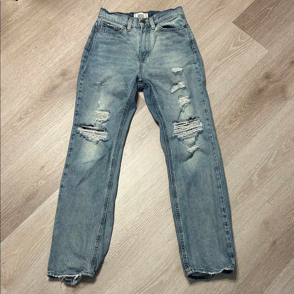 BDG by Urban Outfitters Distressed Faded Straight Leg High Waisted Denim Jeans